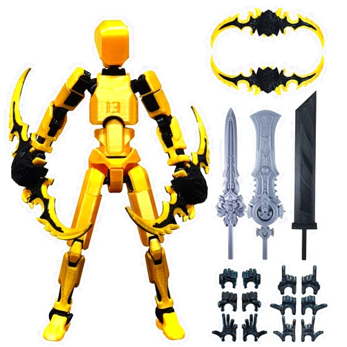 Altuco Assembled T13 Action Figure with Multiple Accessories, Gold 3D Printed Multi-Jointed Titan 13 Figure,Dummy 13 Desktop Decorative Toy