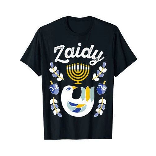 Chanukah PJs Family Matching Menorah Candle Decor Matching Family Hanukkah Pajamas Top Dreidel & Menorah Zaidy T-Shirt