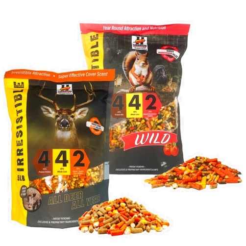 H HERRON OUTDOORS THE BETTER CHOICE Herron Outdoors 4-4-2 Wildlife Feed- Squirrel Food & Blaze Orange Protein Pellets, Whole Corn - Deer Attractants for Whitetail Deer, Cover Scent, and Feed Enhancer Bait