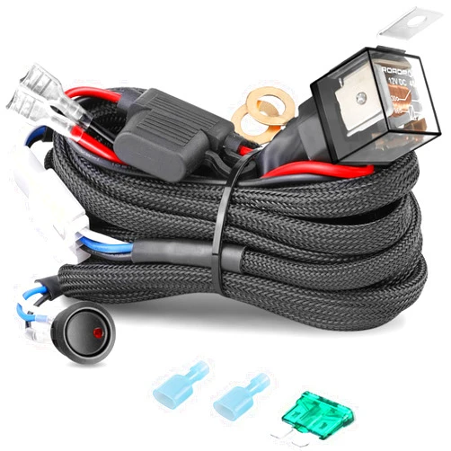 Lumimotor Wiring Harness 1 Lead, LED Light Bar Wiring Harness Kit with Rock Switch for LED Fog Lights LED Pods Off Road Driving Lights 12V 40A Relay Fuse Nylon Wire Kit for Truck UTV ATV Boat