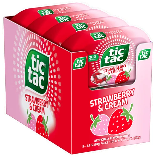 Tic Tac Strawberry & Cream Flavored Mints, 8 Count, On-the-Go Refreshment, Stocking Stuffers, 3.4 oz Each