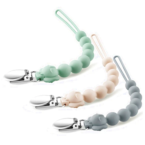 COZYPANDA Pacifier Clip, Silicone Baby Pacifier Holder One Piece Teething Beads Design Keeps Pacifiers Teethers & Small Toys in Place, BPA Free Soothers Pacifier Clips for Baby Boy/Girl (Pack of 3)