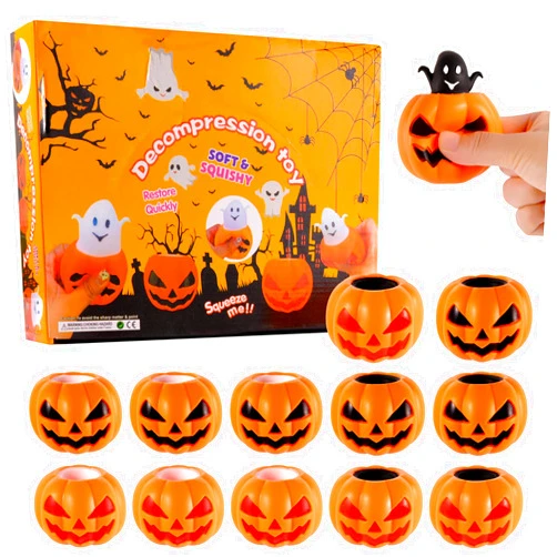 Jongdari Halloween Toys, 12 Packas Pumpkin Toys Ghost Relieve Stress Fidget Toys Pumpkin Stress Ball Halloween Party Favors Gifts for Kids, Girls, Boys, Squeeze Sensory Fidget Toy
