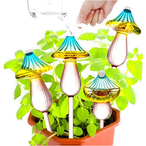 Kaimfdg Plant Watering Globes, Rainbow Gradient Color Mushroom Plant Watering Devices, Self Watering Globes,Self Watering Planter Insert - Watering Bulbs for Indoor Plants for Travel Vacation (4 PCS)