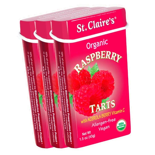 St. Claire's Organics St. Claire's Organic Fruit Tart Candies, (Raspberry, 1.5 Ounce Tin, Bundle of 3) | Gluten-Free, Vegan, GMO-Free, Plant-based, Allergen-Free | Made in our Allergen-Free facility