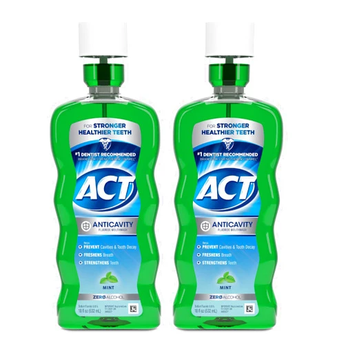 ACT Anticavity Fluoride Mouthwash with Zero Alcohol, Prevents Cavities, Freshens Breath & Strengthens Teeth, Mint Flavor, 18 fl. oz., 2 pk