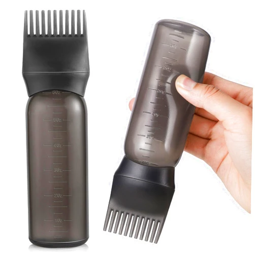 Pimoys Root Comb Applicator Bottle 6 Ounce, Oil Applicator for Hair Dye, Hair Oiling Bottle Brush with Graduated Scale, Black