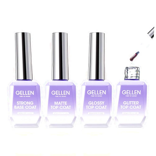 Gellen Gel Top and Base Coat, 4pcs 18ml No Wipe Matte Glossy Glitter Gel Top Coat, Clear UV Base Coat Gel Nail Polish, Soak Off Nail Lamp Gel Base Top Coat Long Lasting Home Gel Manicure