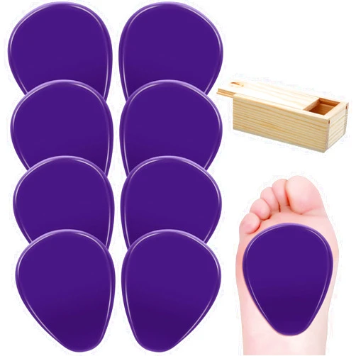 Mepase 8 Pieces Gel Ball of Foot Cushions Metatarsal Pads for Women and Men Clear Gel Ball of Foot Soft Metatarsal Cushioning Pain Relief with 1 Wood Box Storage(Purple)
