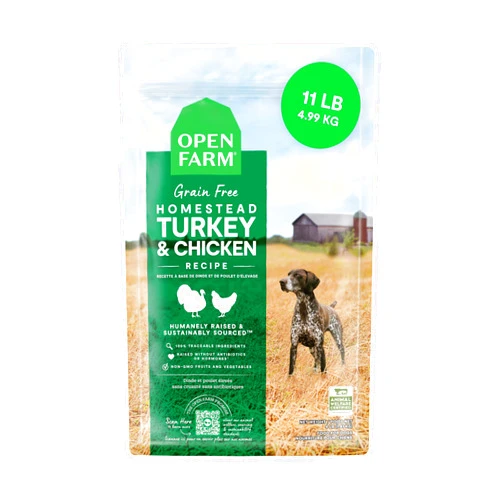 Open Farm, Grain-Free Dry Dog Food, Complete & Balanced Kibble, Sustainably & Ethically Sourced Ingredients, Non-GMO Veggies & Superfoods to Support Overall Health, Turkey and Chicken Recipe, 11lb Bag