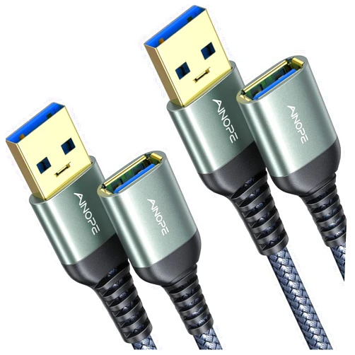 AINOPE 2 Pack USB Extensions Cable High Speed USB 3.0 Extension Cord Type A Male to Female Sturdy Braided Material Fast Data Transfer Compatible with USB Keyboard,Mouse,Flash Drive,Grey,3.3FT+3.3FT
