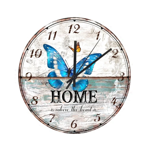 WengBeauty Vintage Butterfly Wall Clock Home is Where The Heart is Clock Silent Non-Ticking 10 Inch Rustic Farmhouse Round Wall Clock Home Decor Clock Art for Living Room Kitchen Bedroom