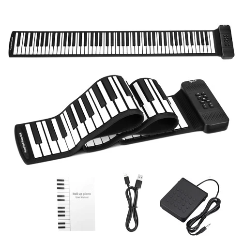 POGOLAB 88 Keys Roll Up Keyboard Piano, Portable Electric Foldable Piano with Sustain Pedal, 14 Songs, 128 Tones, 128 Rhythms, Rechargeable & Dual BT Function, Music Gift for Beginners