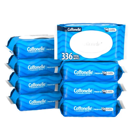 Cottonelle Fresh Feel Flushable Wet Wipes, Adult Wet Wipes, 8 Flip-Top Packs, 42 Wipes Per Pack (336 Total Wipes), Packaging May Vary