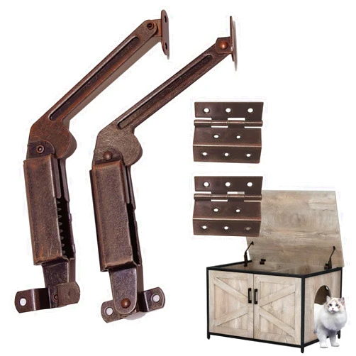ANTEISI Antique Bronze Lid Support Hinges & Three Folding Hardware Hinge, Set of 4