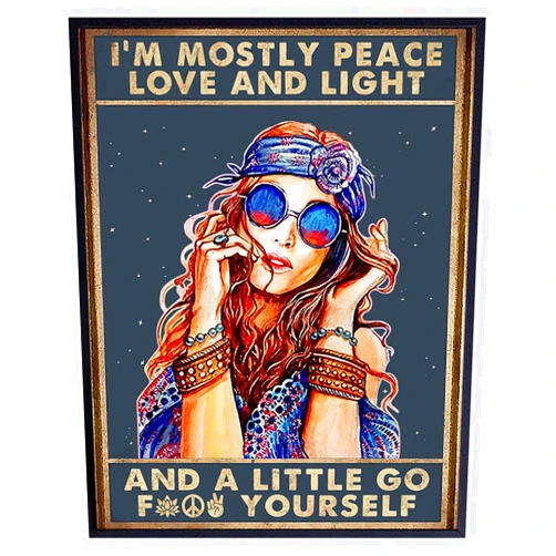 YELLOWBIRD ART & DESIGN I'm Mostly Peace Love and Light Wall Art - Bohemian Boho Wall Decor - Inspirational Hippy Trippy Hippie Room Decor - Spiritual Motivational Poster - Funny Sayings Quotes - New Age Gifts for Women