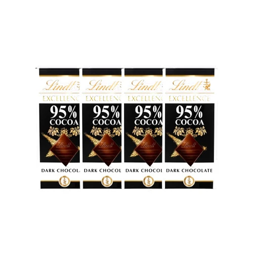 JÁCLER Lindt EXCELLENCE 95% Cocoa Dark Chocolate Bar, Chocolate Candy for Christmas and Holidays. (95% Cocoa, 4 Pack)