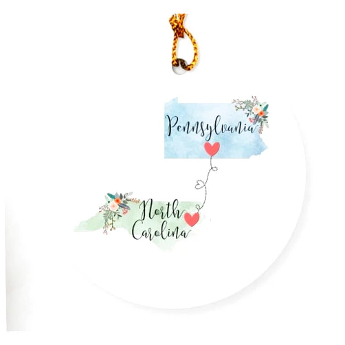 Mad Kitty Media North Carolina Pennsylvania Two State Ornament With Hearts Long Distance Relationship Gift Valentine Ornament Geographic Wedding Favor State to State Ornament