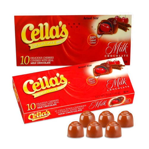 Snackivore Cella's Milk Chocolate Covered Cherries 10 Count Pack of 2 (20 Cherries Total). Chocolate Covered Cherries, Chocolate Cherry Cordials, Cella, Cherry Chocolate Candy.