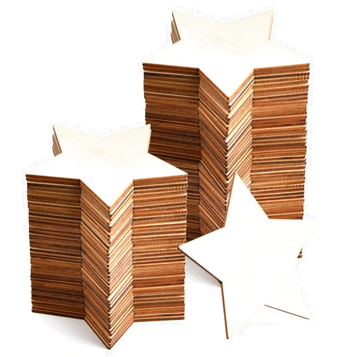 Coopay 60 Pieces 5 Inch Unfinished Wooden Star Blank Natural Wood Slices Wooden Cutout Tiles for DIY Crafts Home Decoration Painting Staining