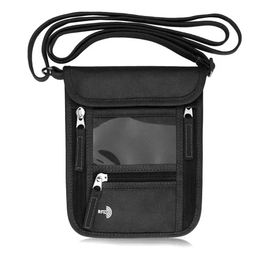 WALNEW Passport Holder Neck Pouch Travel Wallet for Women and Men, RFID Blocking Security Slim Traveling Wallet with Around Neck Lanyard Strap