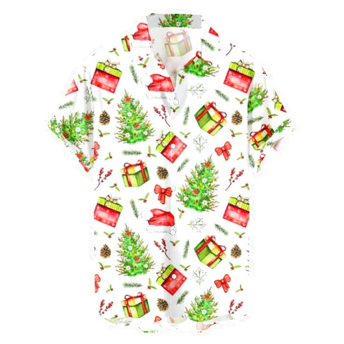 Generic Mens Christmas Shirts 3D Digital Printing Button Lapel Short Sleeve T Shirt Top Printed Short Sleeve Bowling Shirts
