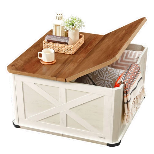 VASAGLE Farmhouse Coffee Table with Storage, Square Coffee Table for Living Room, Center Table with Flip-Top Lids, Honey Brown and Rustic White ULCT232W73