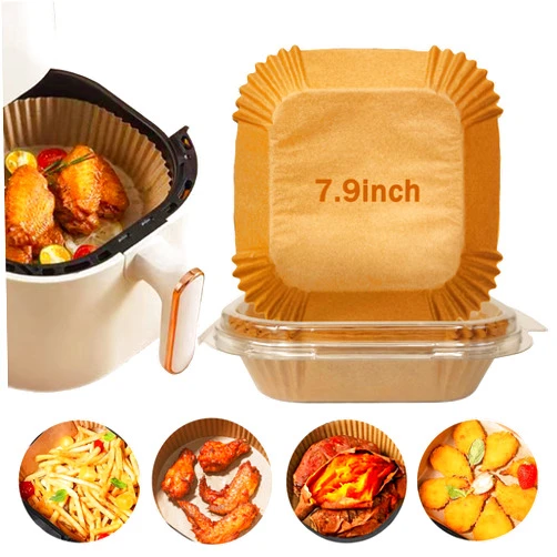 LBSAHETC Air Fryer Disposable Paper Liners Square 100Pcs 7.9 Inch for 2 qt 4 qt 5 qt Airfryer, Natural Wood Pulp Non-stick Baking Parchment Paper Liner for Frying, Baking, Cooking, Roasting and Microwave