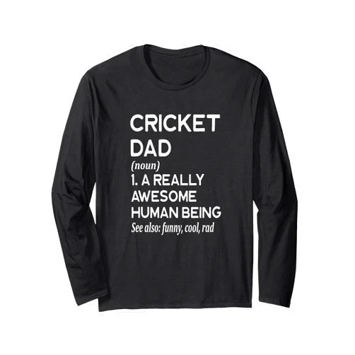 Funny Father's Day Definition for Men Dads by RJ Cricket Dad Definition - Cricket Player Sport Game Field Long Sleeve T-Shirt