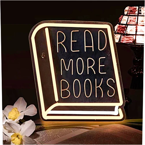 Kiparfod Read More Books Neon Sign Dimmable Book Neon Lights Classroom LED Light Up Sign for Bedroom Bookstore Reading Room Library Museum Study Room Decoration(11.8