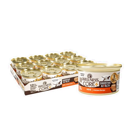 Wellness CORE+ Digestive Health Pate Adult Wet Cat Food, Natural, Protein-Rich, Grain Free, 3 Ounce, 12 Pack (Chicken)