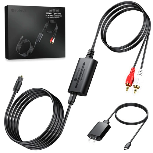 Neoteck 192kHz DAC Converter with Bluetooth 5.1 Receiver 7ft/2.1m Optical to RCA Cable SPDIF to RCA Digital to Analog Converter with Built-in Audio Amplifier Chip for HDTVs Set-Top Box etc-Male Output