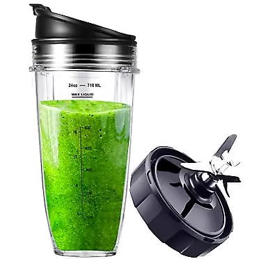 URSUMER Ninja Blender Replacement Parts - 24OZ Ninja Blender Cups and 7 Fins Blade, Nutri Ninja Blender Parts Ninja Bullet Blender Cups for Auto iQ BL682-30 BL642-30 BL450-30 BL482-30 BL687CO-30 ect.