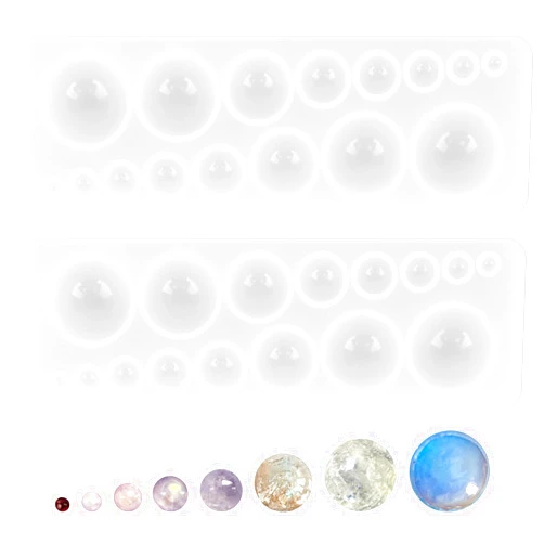JJUNW 2 Pcs Cabochon Gem Silicone Mold, Round Resin Pendant Mold Clear Round Silicone Mold for Earrings Jewelry Making Casting DIY Craft