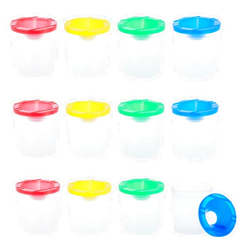Juvale 12 Pack No Spill Paint Cups With Lids for Kids, Arts and Crafts Supplies for Classrooms (4 Colors, 3 x 3 In)