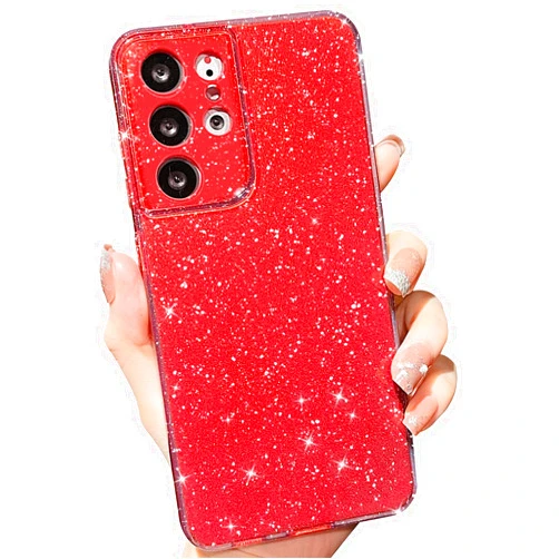 MINSCOSE Compatible with for Samsung Galaxy S21 Ultra Case,Cute Neon Bright Color,Glitter Bling Thin Slim Shockproof Silicone Sparkly Case, Soft TPU Phone Case for Women Girl-Wine Red