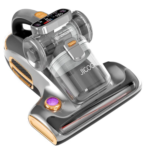 JIGOO Mattress Vacuum Cleaner with UV-C Light, 15Kpa Suction 700W Powerful Double-Cup Handheld Vacuums, Bed Vacuum Cleaner with Smart Dust Sensor, Ultrasonic & Heating Tech, HEPA Filter T600, Corded