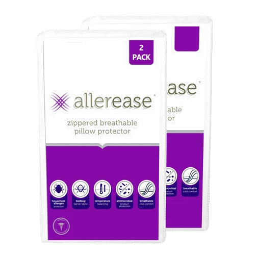 Aller-Ease Set of 2 Standard/Queen AllerEase Pillow Protectors - Temperature Balancing, Allergist Recommended - Premium Breathable, Zippered Protectors