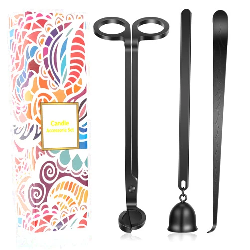 Saiveina 3 in 1 Candle Accessory Set, Candle Wick Trimmer, Wick Dipper, Candle Snuffer Extinguisher, Candle Care Kit with Gift Package for Candle Lover(Black)