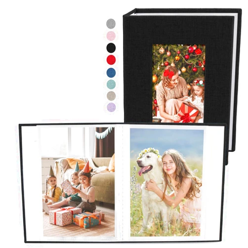 vivinin 2 Pack Photo Album 4x6, Linen Cover Photo Album, Small Photo Album Book for 36 Pockets Hold 72 Pictures, Picture Book for Photos Family Anniversaries Baby Vacations（black）