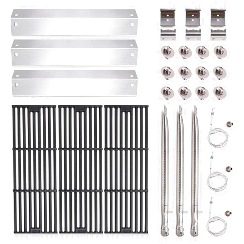 Criditpid Replacement Parts for Char Griller 5050, 5650, 3001, 3030, 5072, 3008, 4000, 5252, 5050, King Griller 3008, 5252, Cast Iron Grill Grates, Heat Plate, Burner Tube for Chargriller Grill Parts