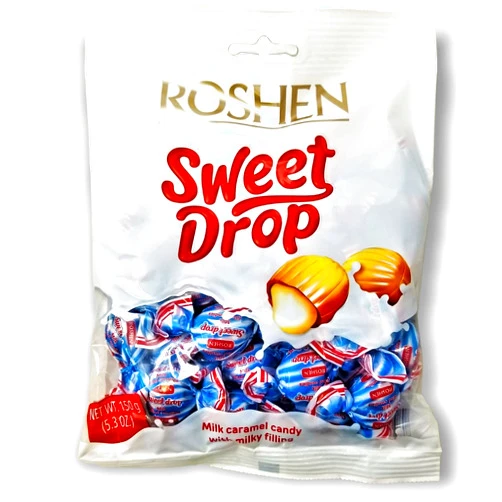 Roshen Caramel Candy Sweet Drop with Milky Filling, Kosher and Halal, Delicious, Flavorful Sweets 150g/5.29oz Pack of 1