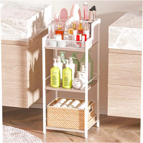 Yuyetuyo Hair Dryer Holder Bathroom Storage Rack 3-Tier Hair Tool Organizer with 3 Grids - Makeup Organizer Floor Stand, Cosmetic Flat/Curling Irons Hair Straighteners Holder -White