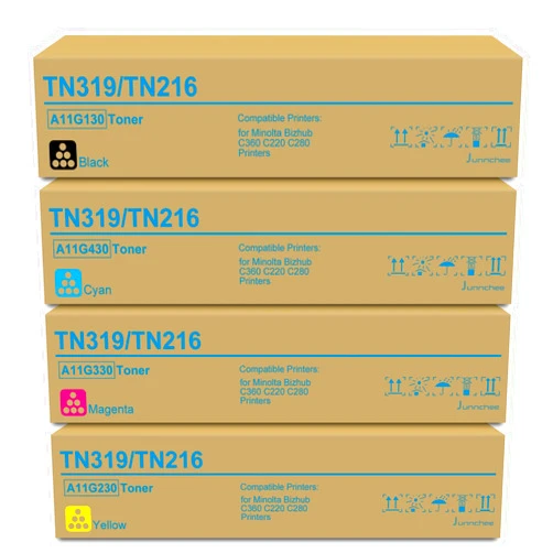 Junnchee TN-216 TN-319 Toner Cartridge Replacement for Konica Minolta TN319 TN216 Toner Cartridge A11G130 A11G430 A11G330 A11G230 TN216K TN216C TN216M TN216Y for Minolta Bizhub C360 C220 C280 Printer Ink
