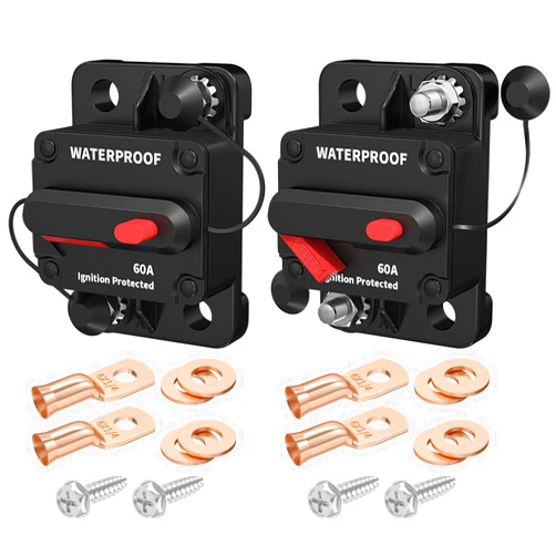 DaierTek 60 Amp Circuit Breaker 12V 24V 48V, DC 12 Volt Marine Circuit Breaker 60A Manual Reset Inline Fuse Waterproof Circuit Breaker for Auto Car Truck -2Pack