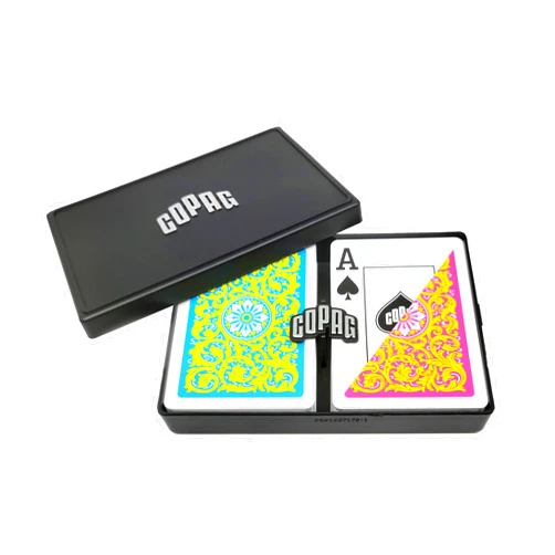 Copag 1546 Neoteric Design 100% Plastic Playing Cards, Poker Size (Standard) Yellow/Pink/Blue Double Deck Set (Jumbo Index)