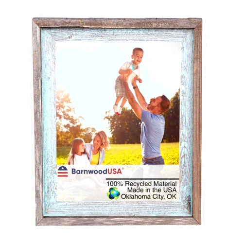BarnwoodUSA LLC BARNWOODUSA | Farmhouse Style Rustic 13x19 Picture Frame | Signature Molding | Upcycled Wood | Rustic | Robins Egg Blue/Gray