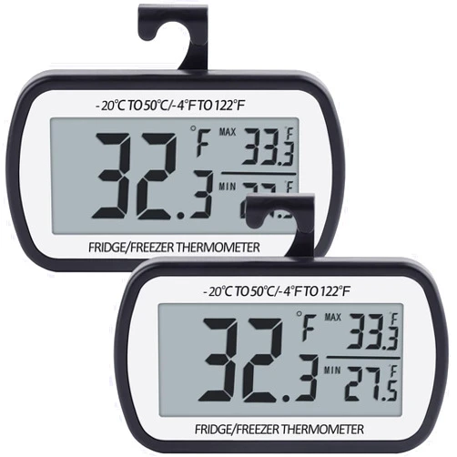 AEVETE Refrigerator Thermometer Digital Fridge Freezer Thermometer with Magnetic Back Large LCD, No Frills Easy to Read (Black-2 Pack)