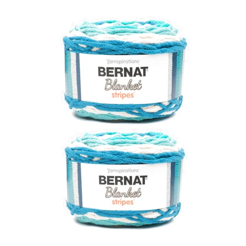 Bernat Blanket Stripes Teal Deal Yarn - 2 Pack of 300g/10.5oz - Polyester - 6 Super Bulky - 220 Yards - Knitting/Crochet