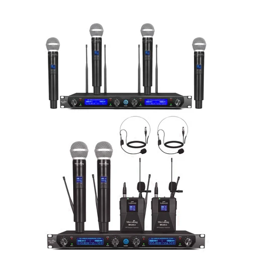 MicrocKing Wireless Microphone System, UHF Cordless Mic Set with 2 Handheld Mics & 4 Handheld Mics, Metal Build, Fixed Frequency, Long Range 400ft, Ideal for Party/Wedding/Church/Conference/Speech